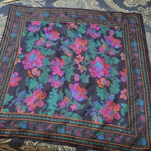 Vintage Challis by Berkshire FLORAL * Pink Blue Green * 30" Scarf Neckerchief